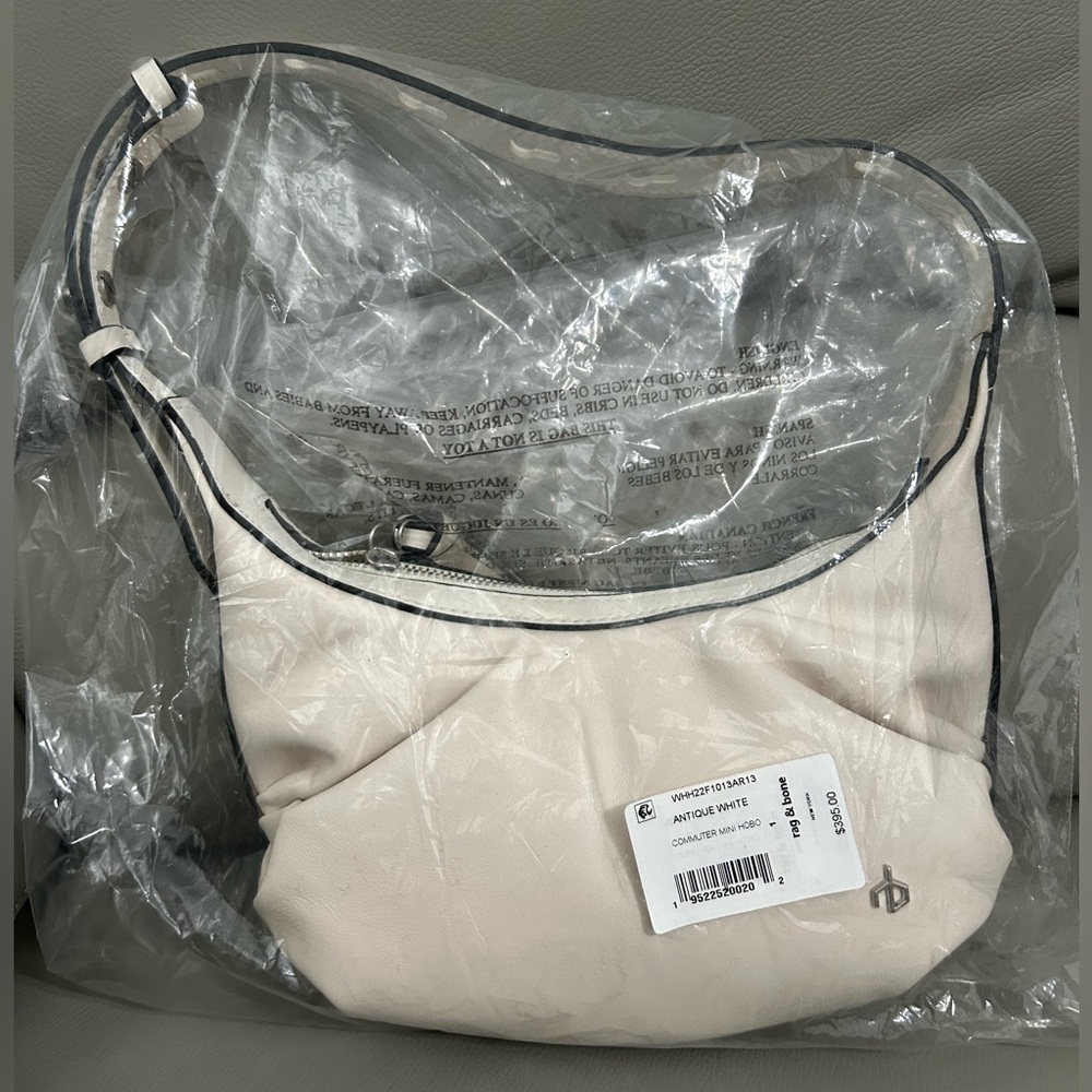 NWOT Rag and Bone Mini Commuter Leather Hobo Bag in Cream NEW